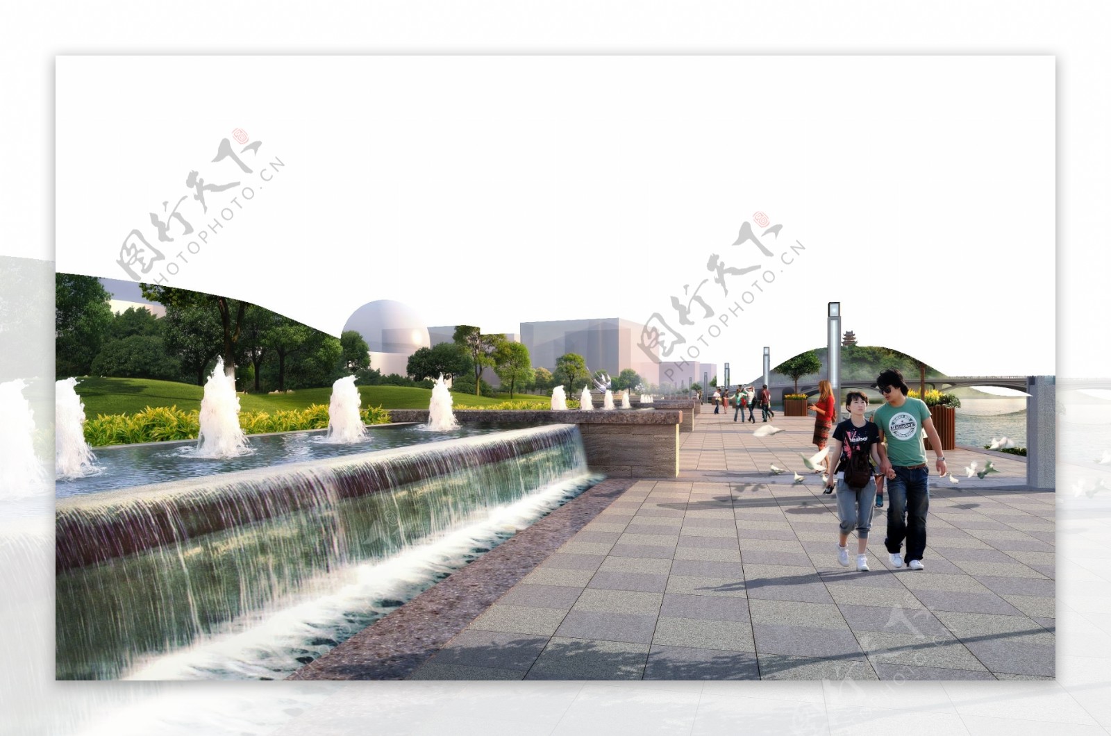 城市休闲喷泉公园图片