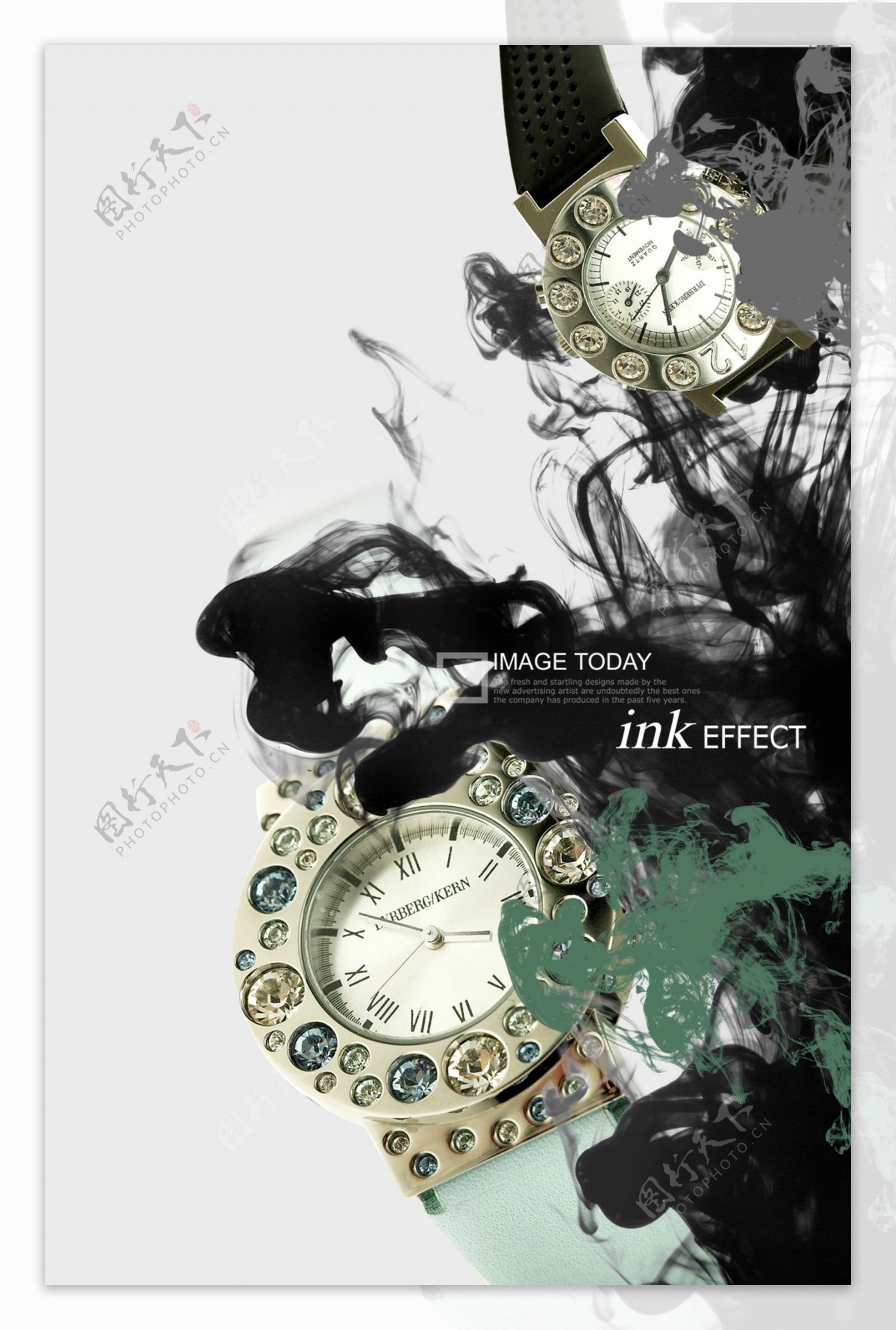 时钟黑白科幻水墨效果图网页素材