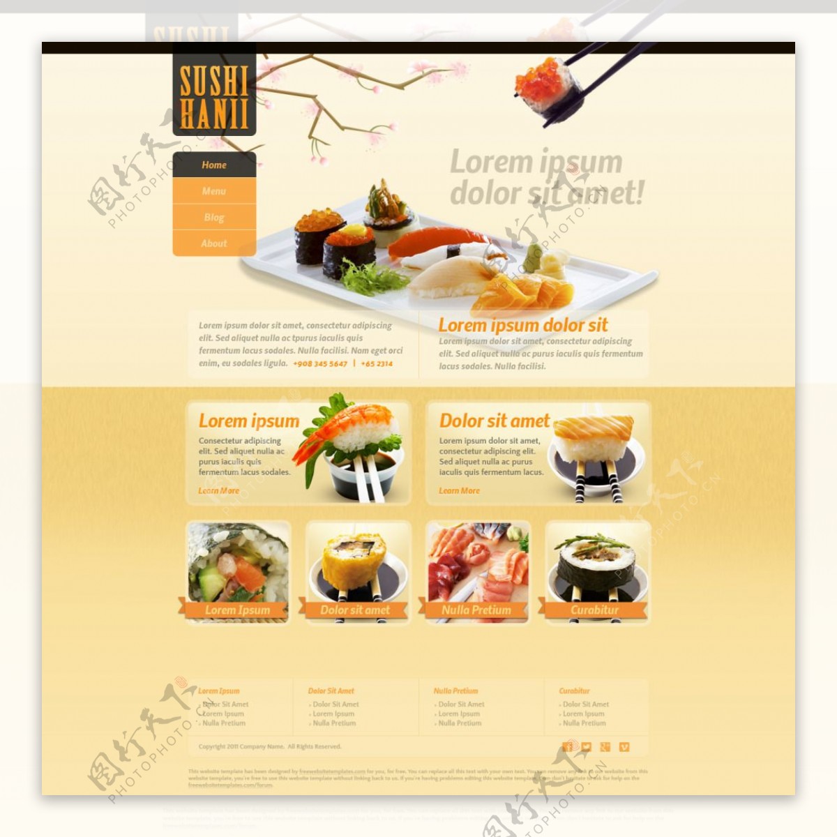美食行业韩国寿司网页设计模版素材psd