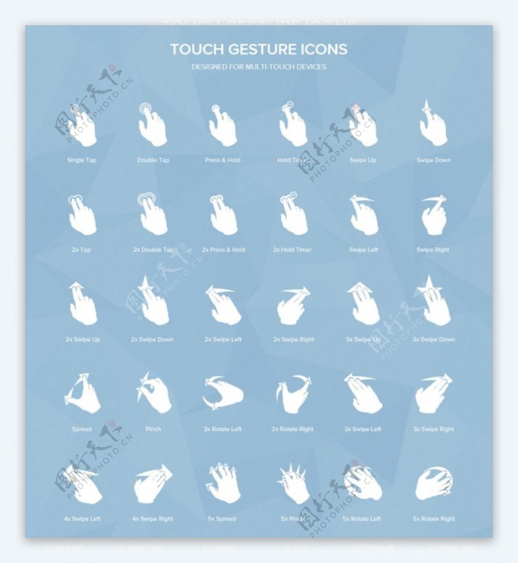 30个手势的多点触摸设备的图标