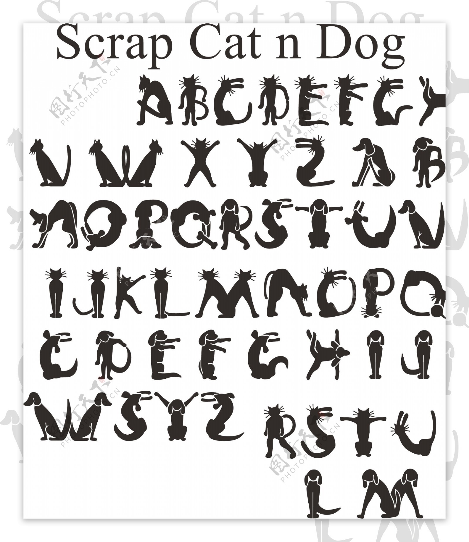 卡通猫狗字母素材