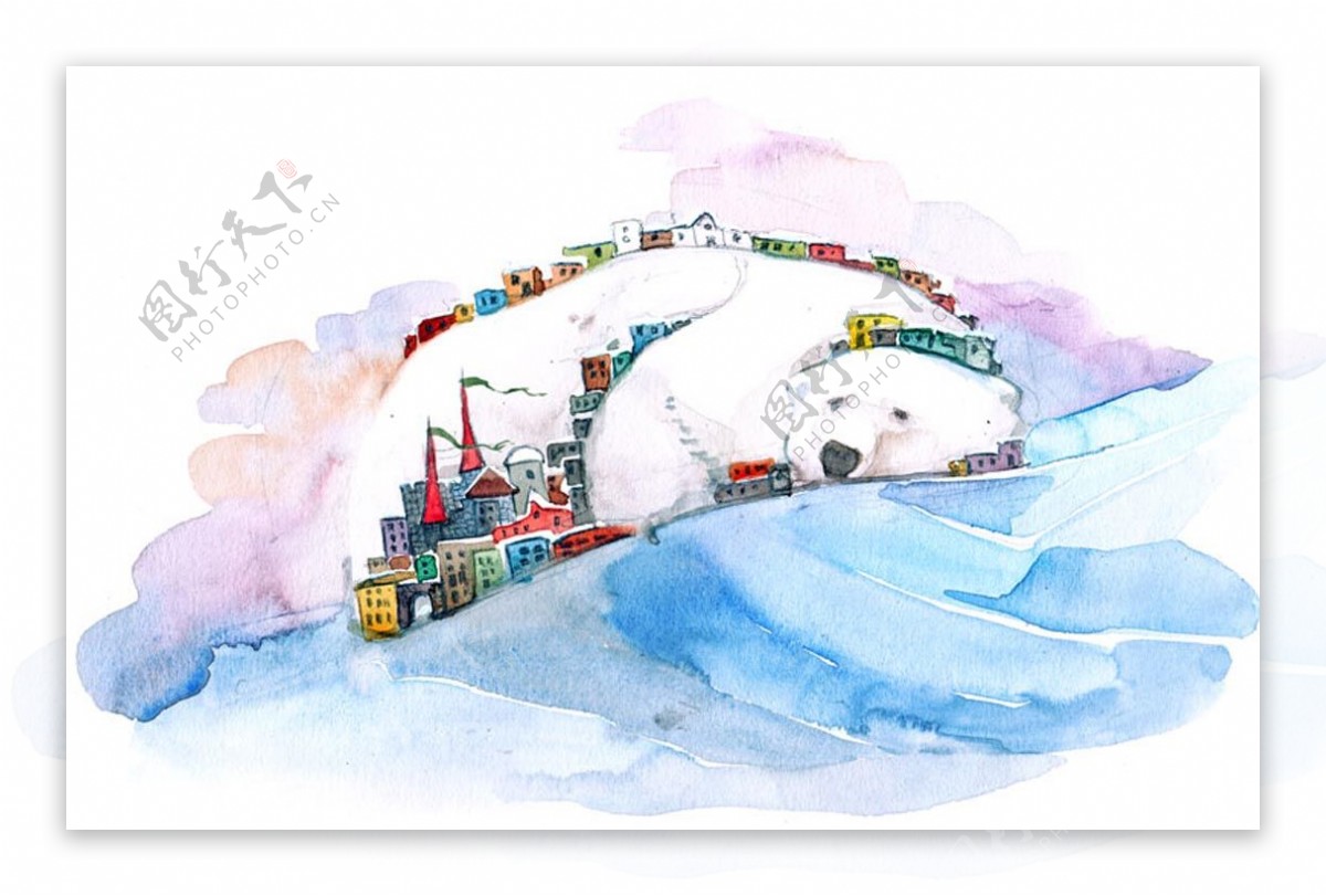 位图插画圣诞节动物北极熊免费素材