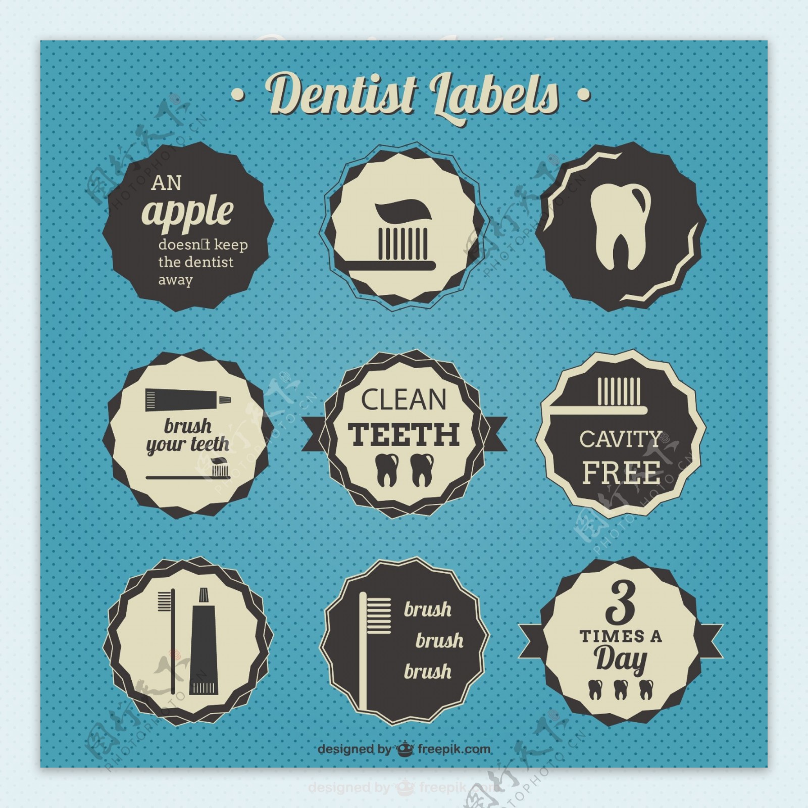复古牙齿护理标签