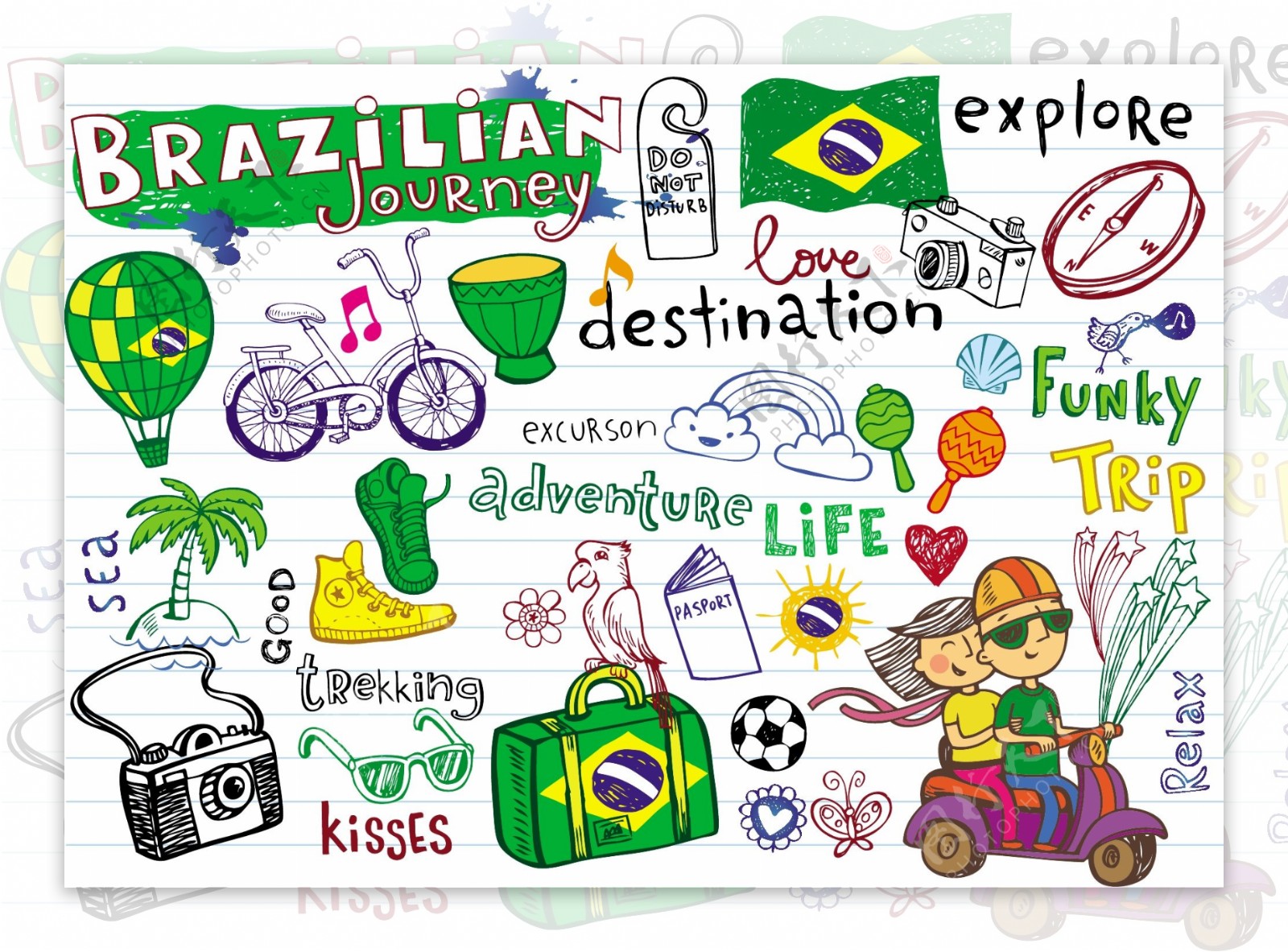 手绘巴西旅行向量
