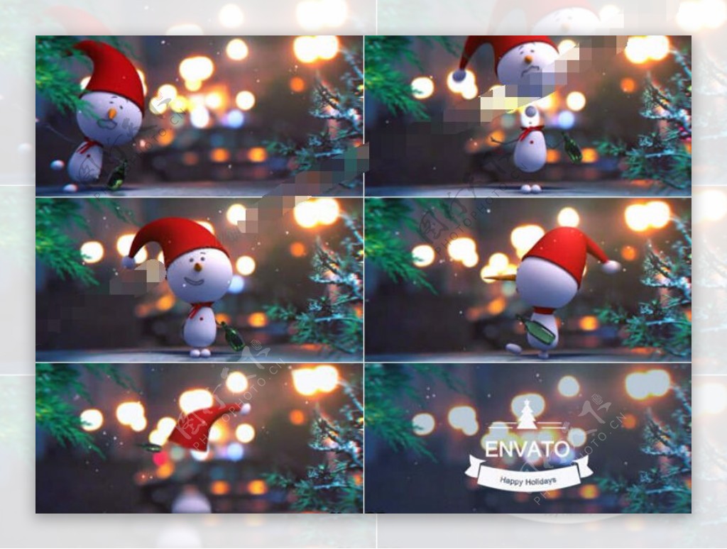 喝醉了的可爱圣诞小雪人AE动画模板