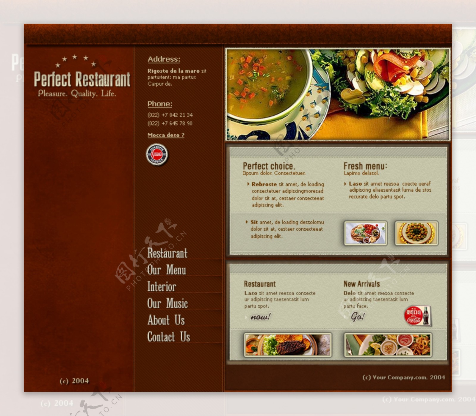 美食餐厅棕色背景网页模版宴席图片