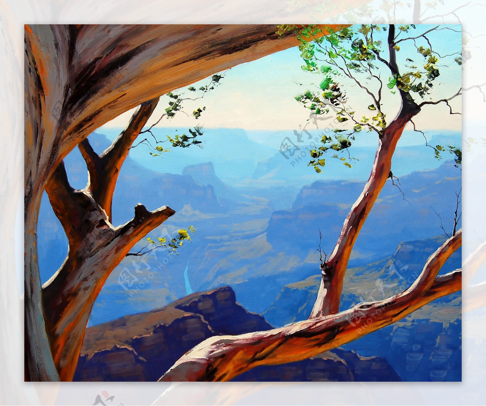 油画峡谷树木图片
