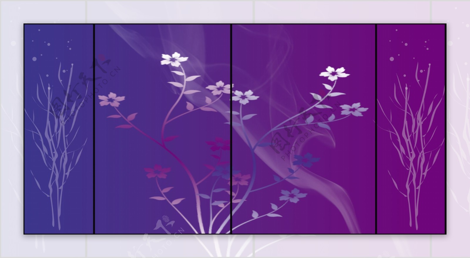 蓝紫浪漫花纹移门图案图片
