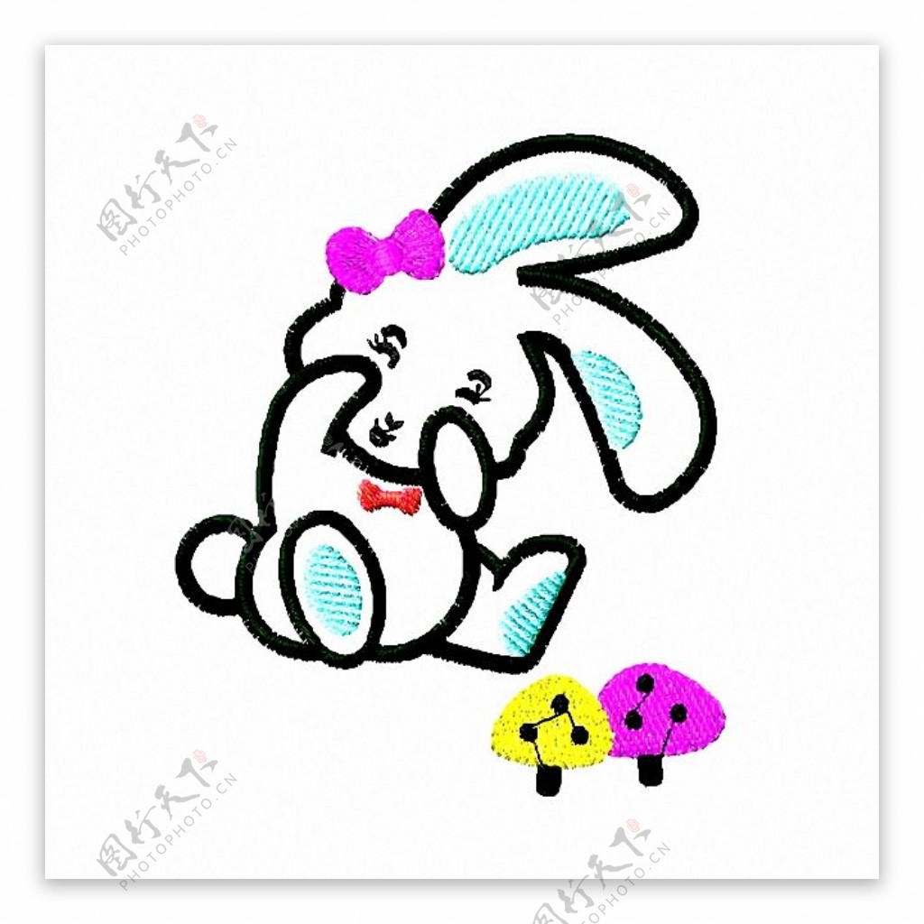 绣花女童卡通卡通动物兔子免费素材