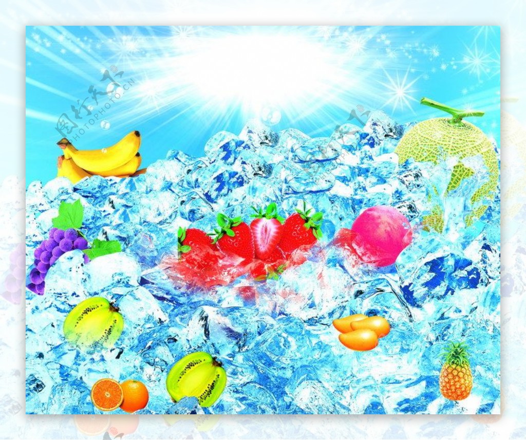 清凉冰晶夏季水果海报PSD分层素材