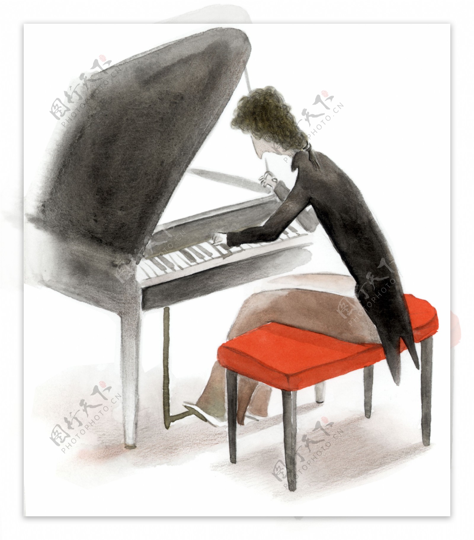 淡彩卡通弹钢琴的音乐家图片