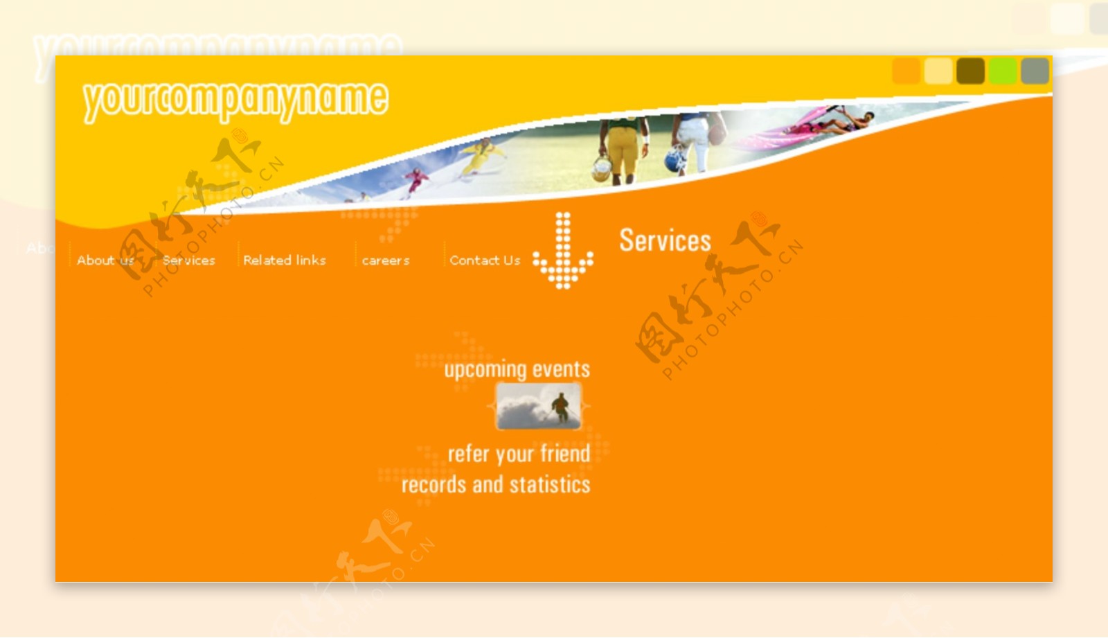 黄色运动风格网页模板图片