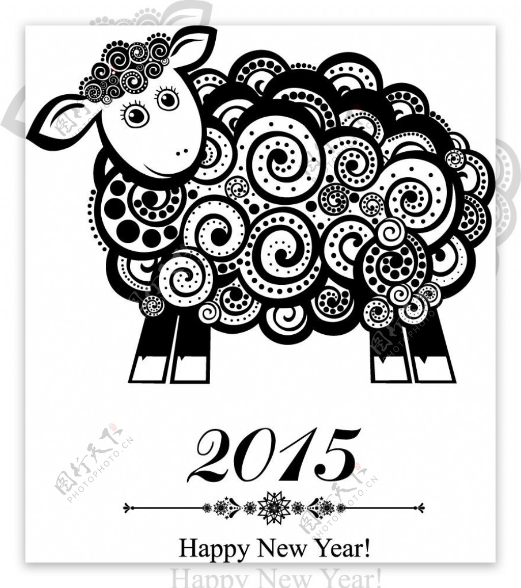 黑色绵羊新年背景矢量素材