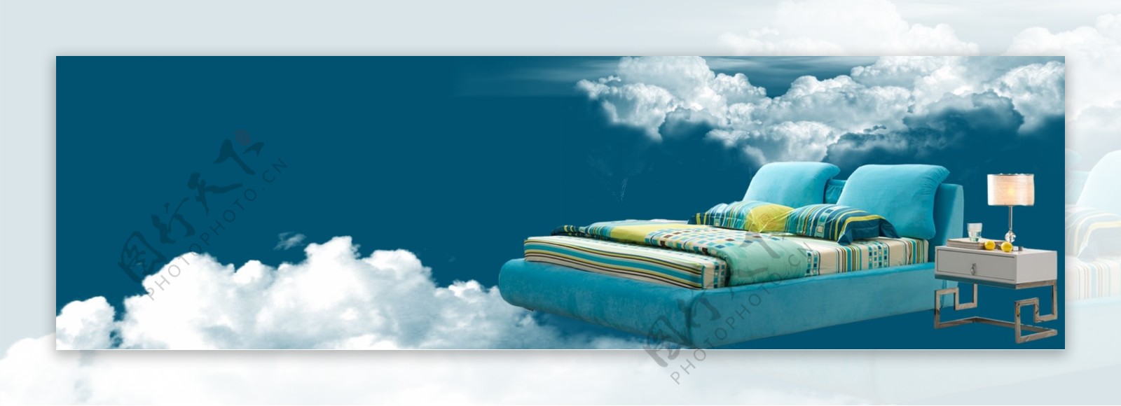 云端蓝色布艺软床海报图片