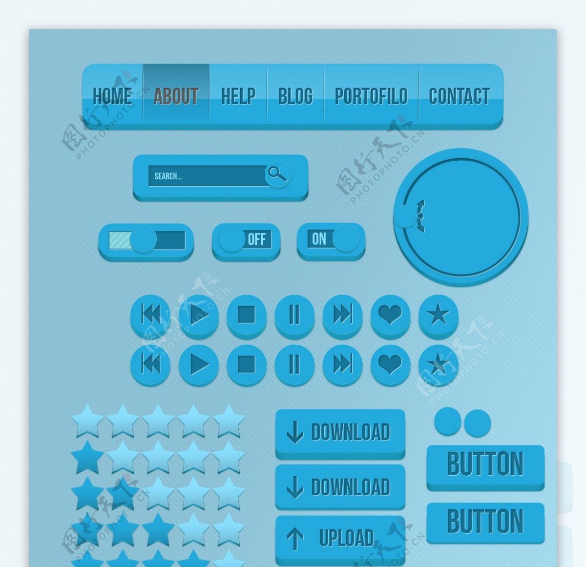 蓝色网页设计按钮控件PSD分