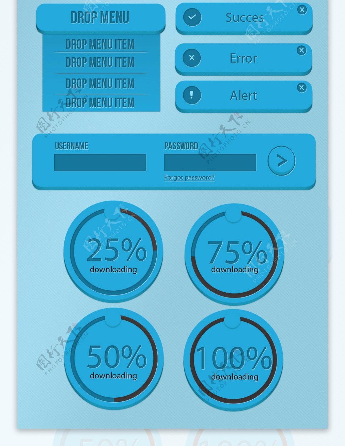 蓝色网页设计按钮控件PSD分