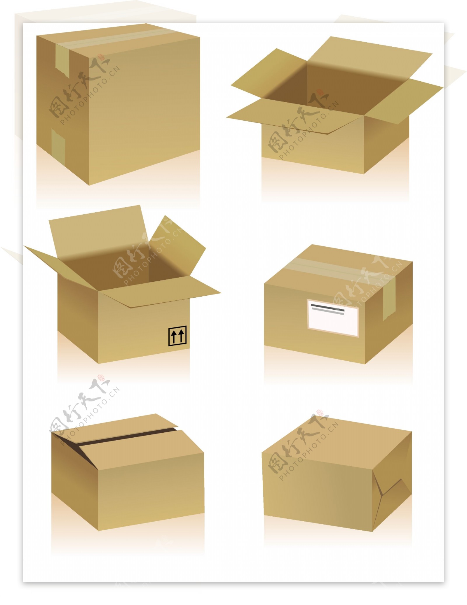 立体纸箱和常见纸箱标志矢量素材2