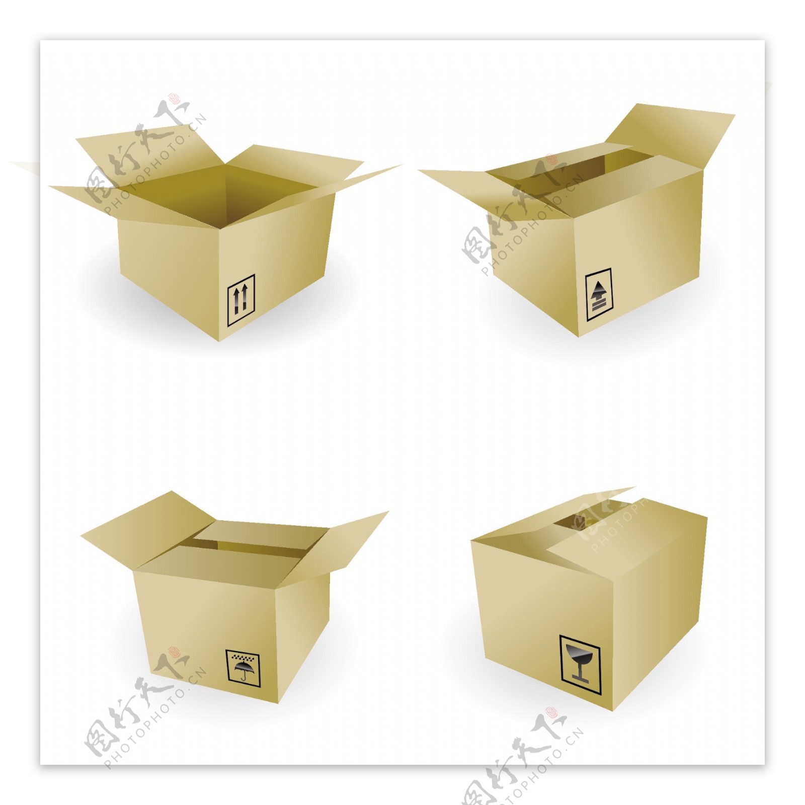 立体纸箱和常见纸箱标志矢量素材3
