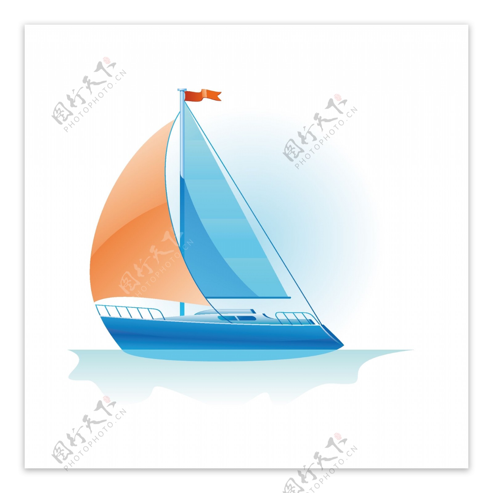印花矢量图色彩蓝色橙色帆船免费素材