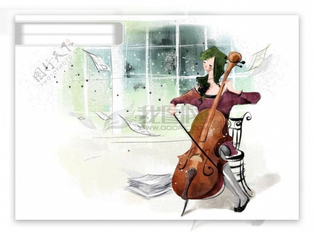 HanMaker韩国设计素材库背景漫画卡通淡彩人物女人大提琴