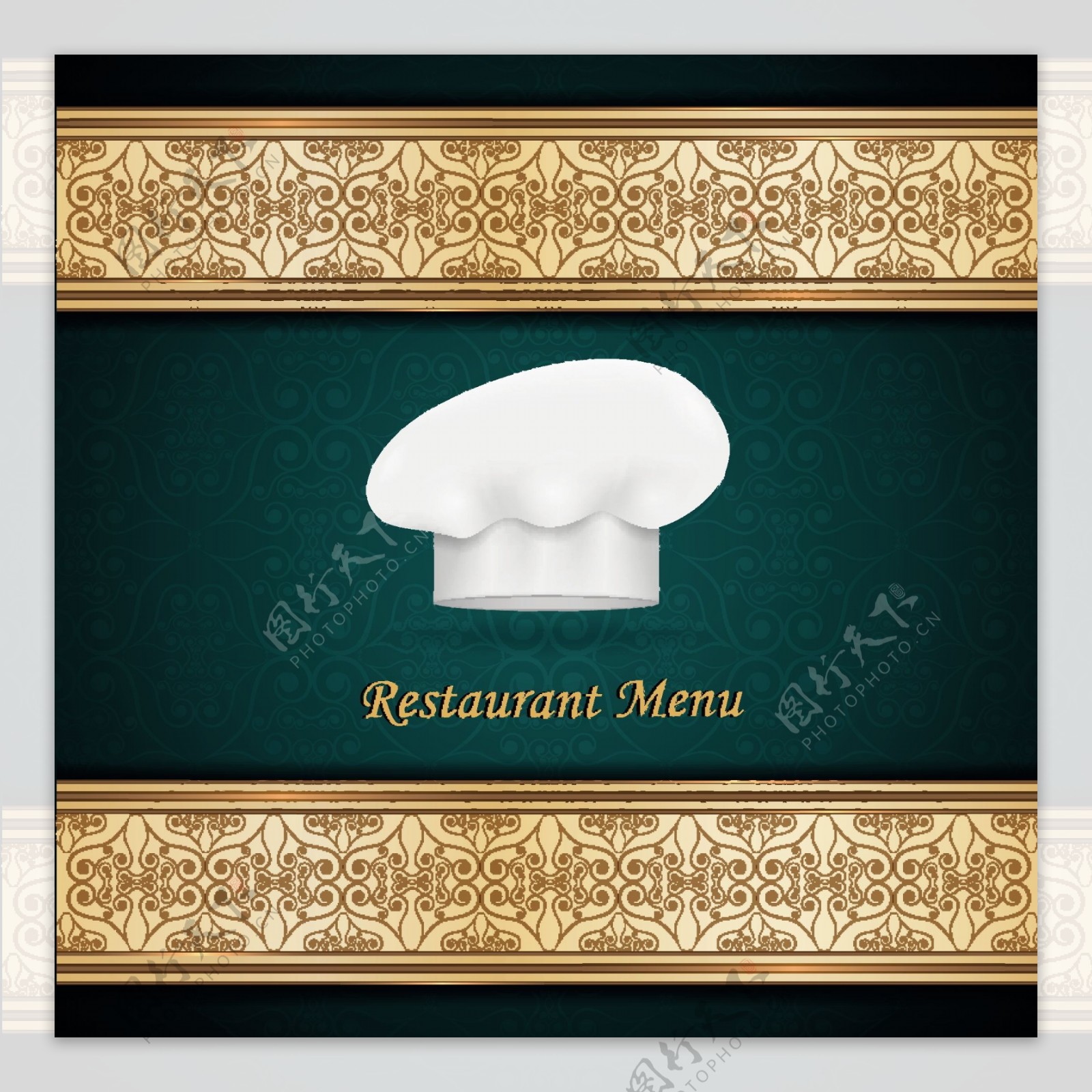 厨师的帽子和餐馆的菜单封面设计矢量图02