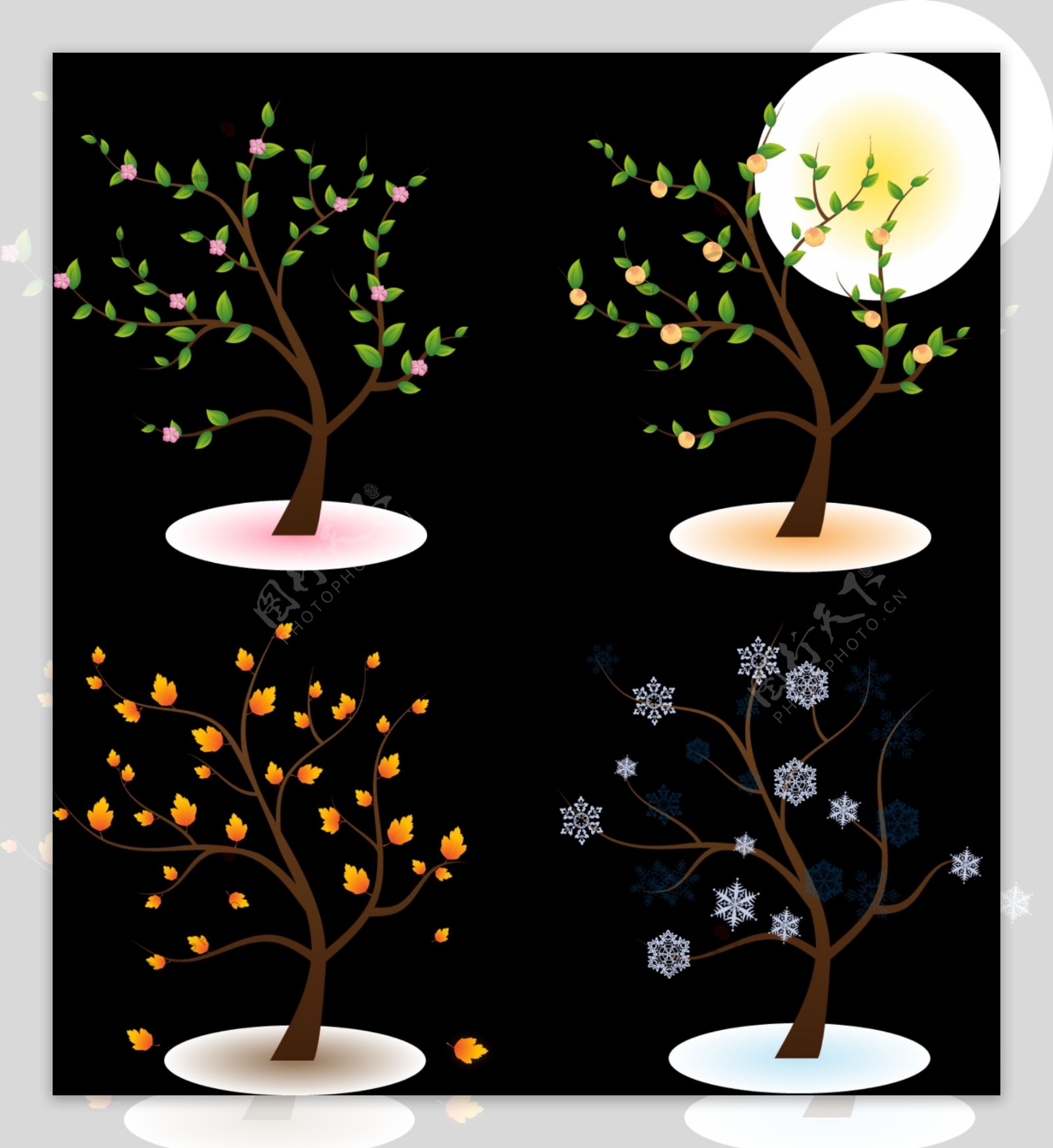 四种季节树木矢量图AI