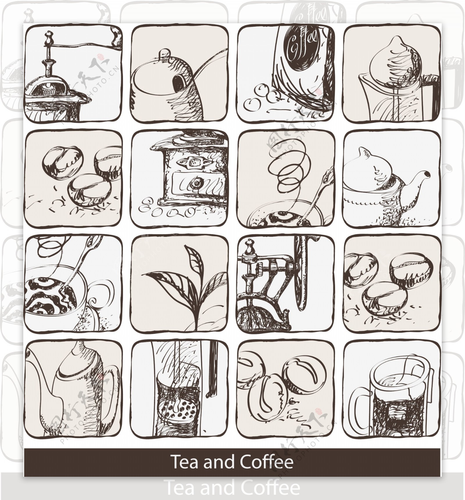 素描咖啡茶水图片