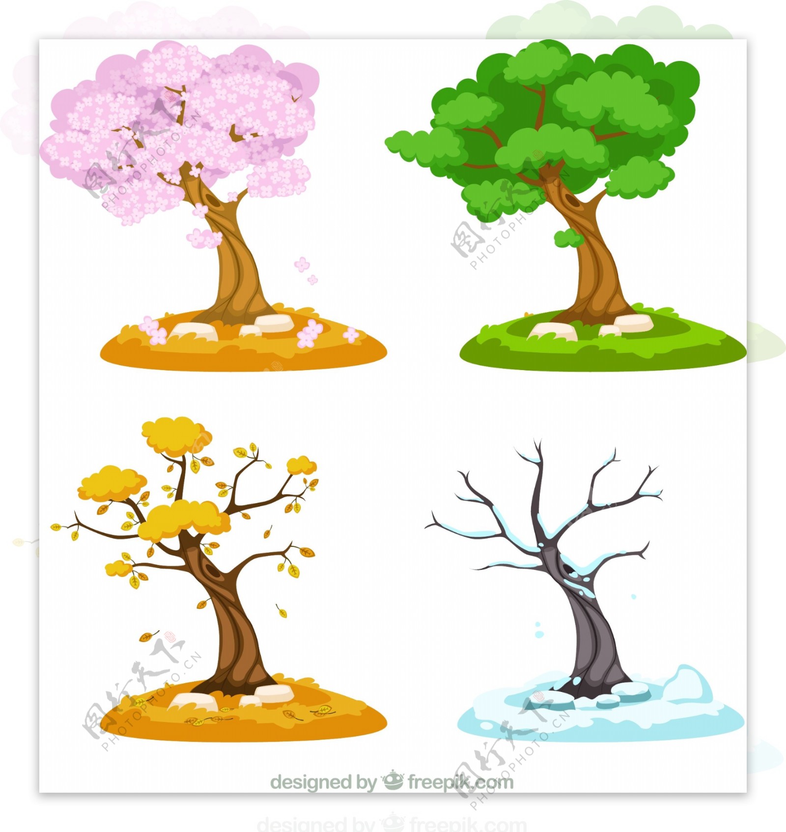 卡通树木的四季矢量