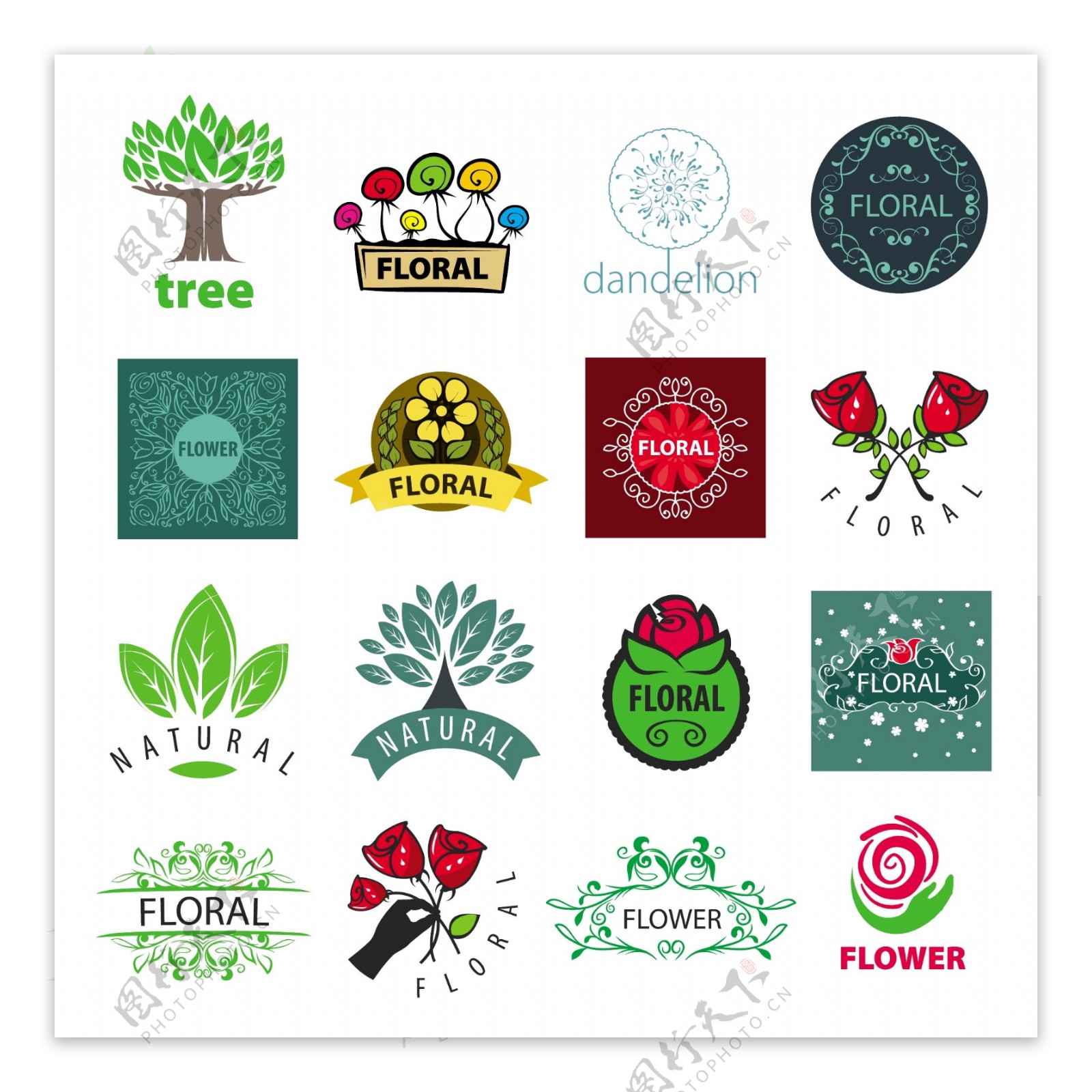 卡通树花卉logo设计图片