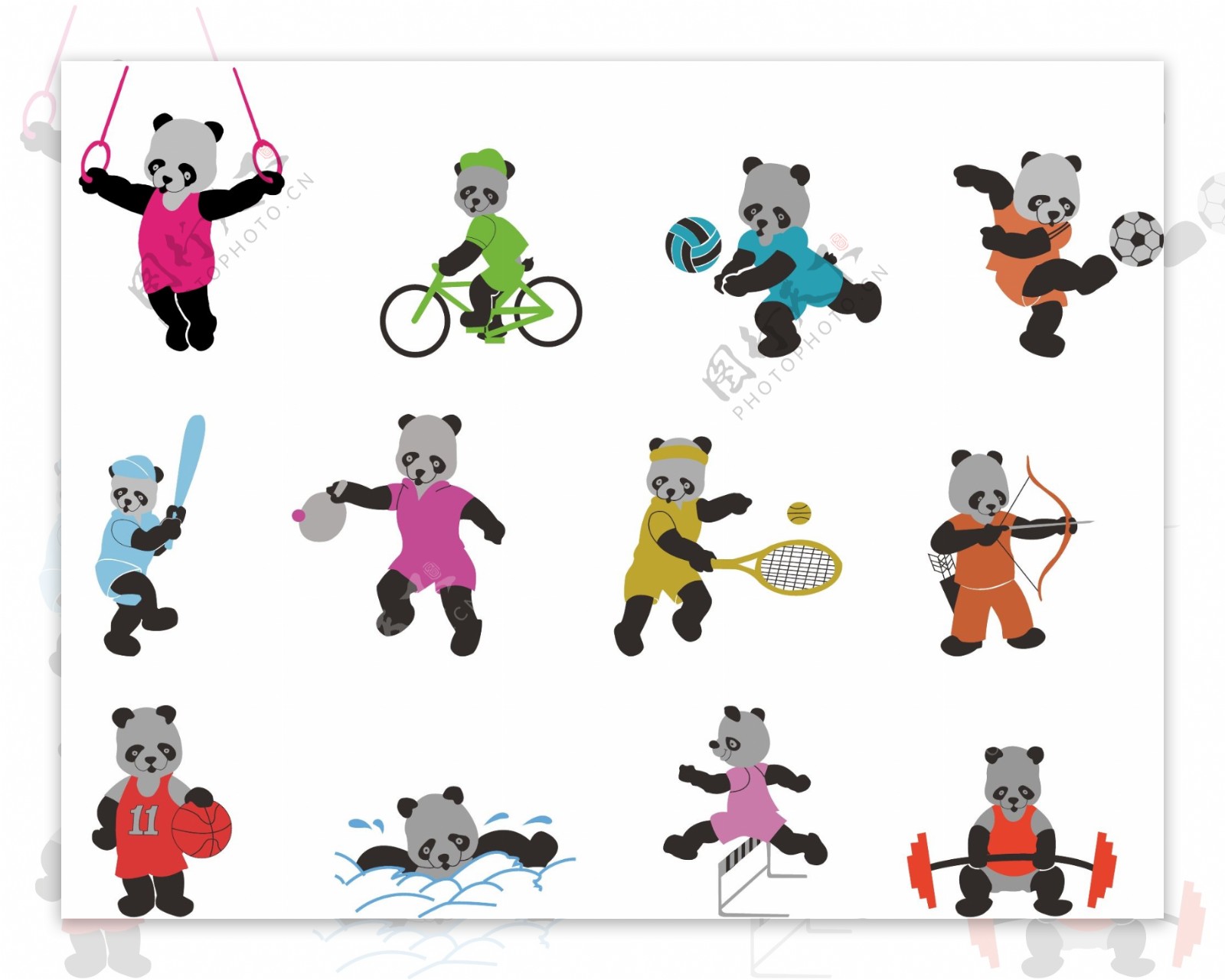 卡通熊体育项目ai矢量图片