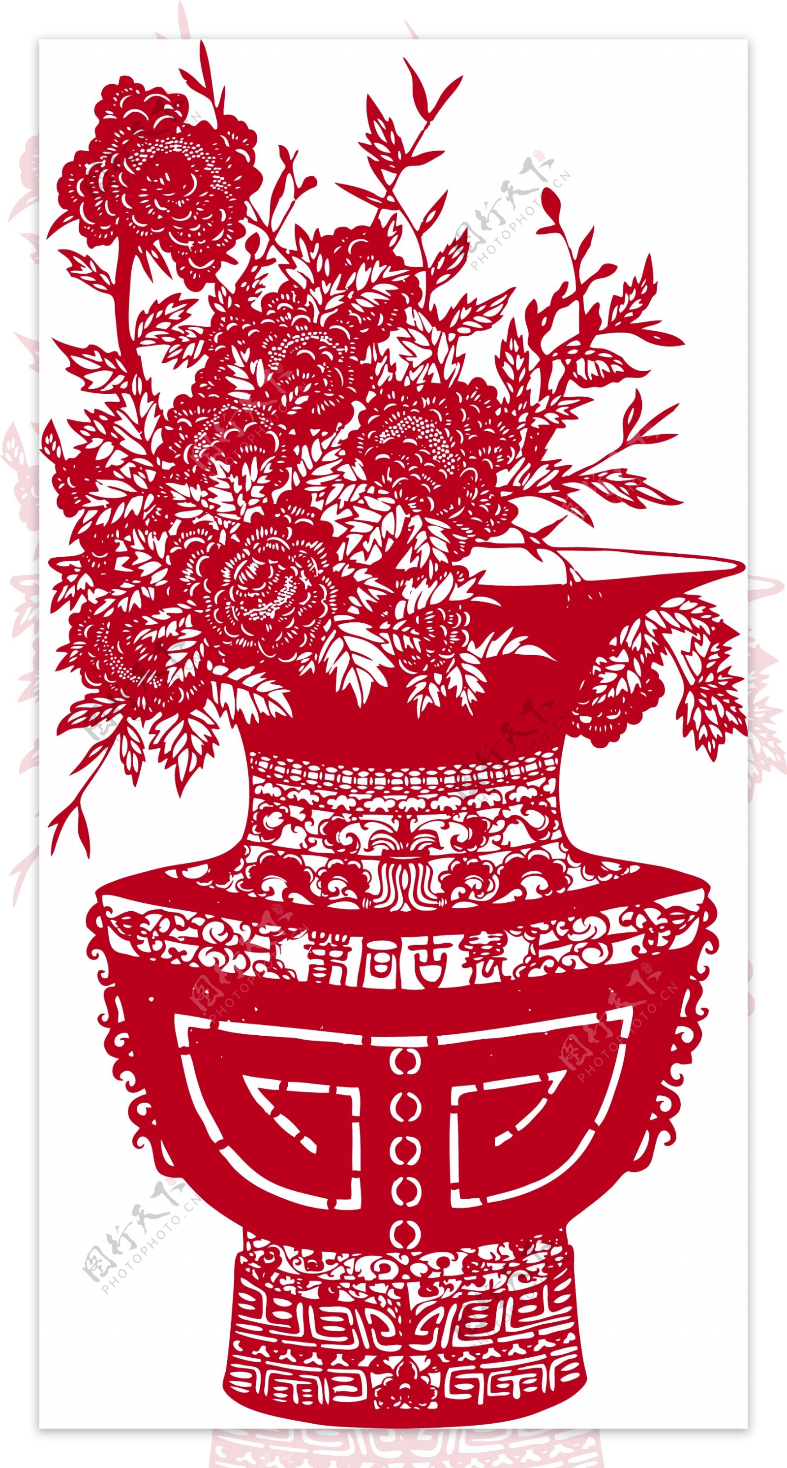 室内红色花盆装饰花纹图案