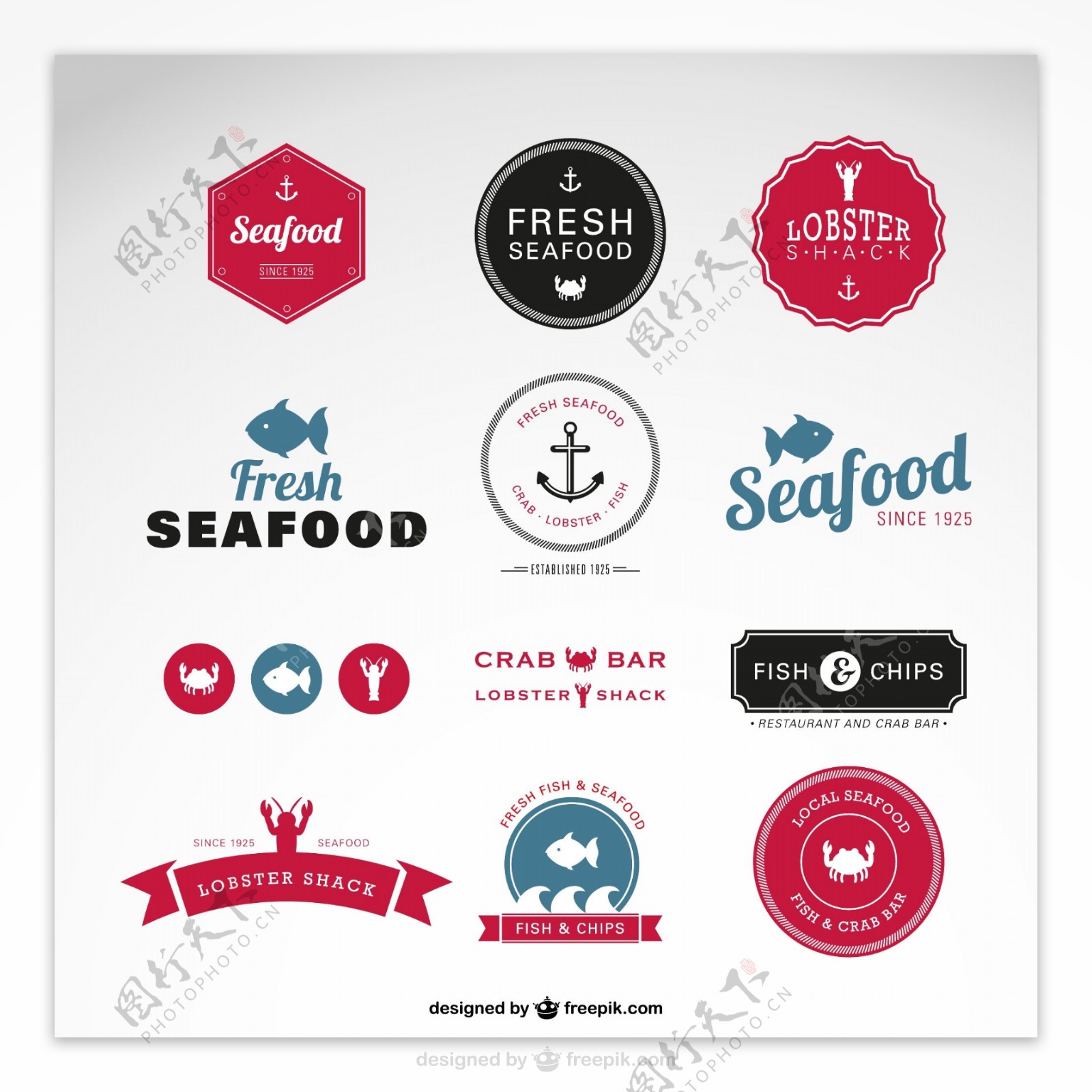 海鲜食品标签矢量模板