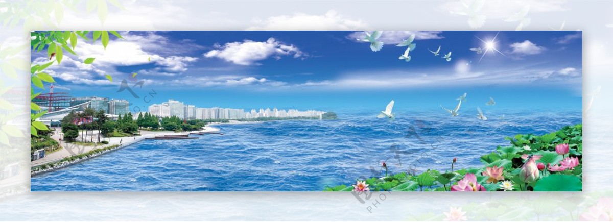 韩国海滨城市风光PSD分层模板