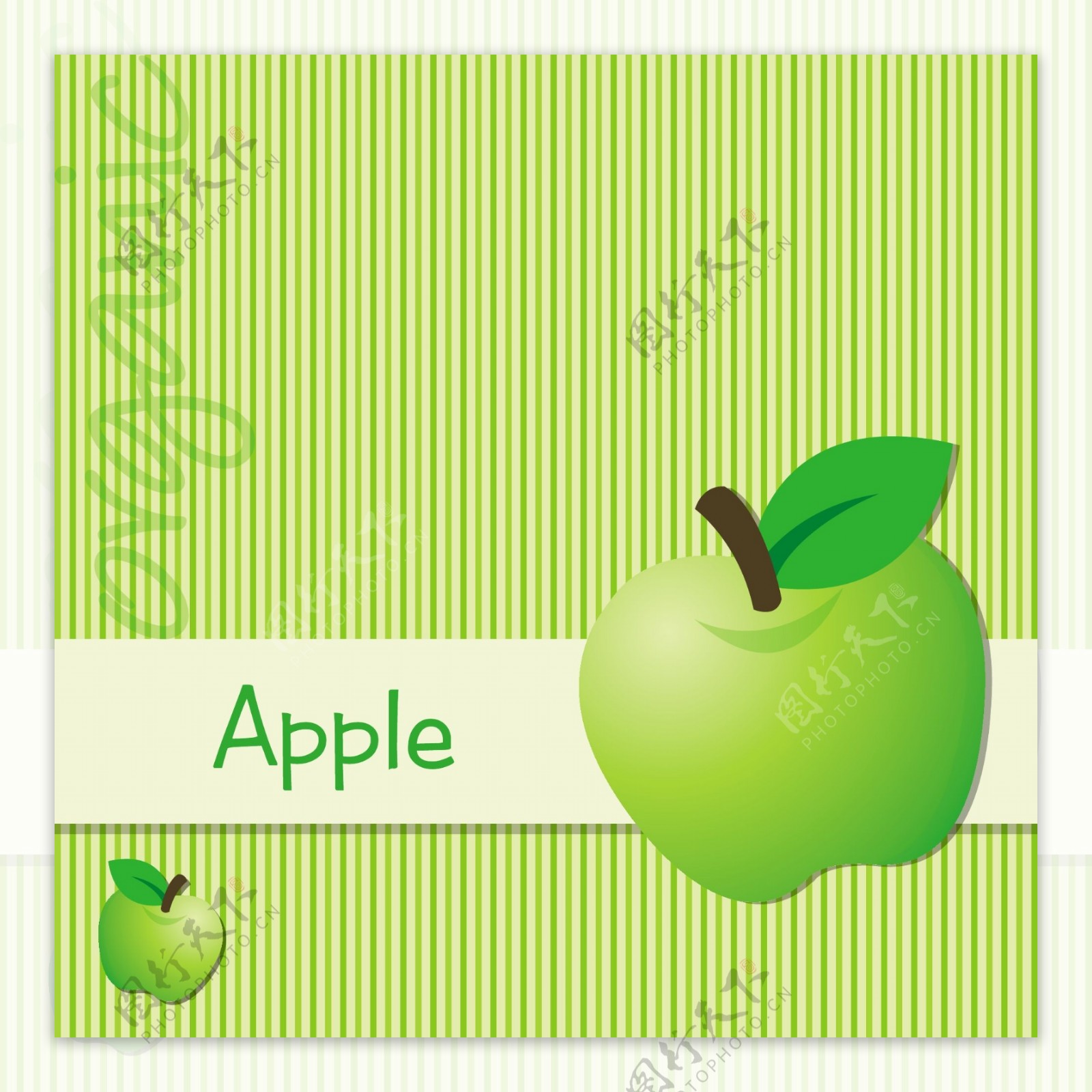 明亮的绿色有机苹果卡在矢量格式