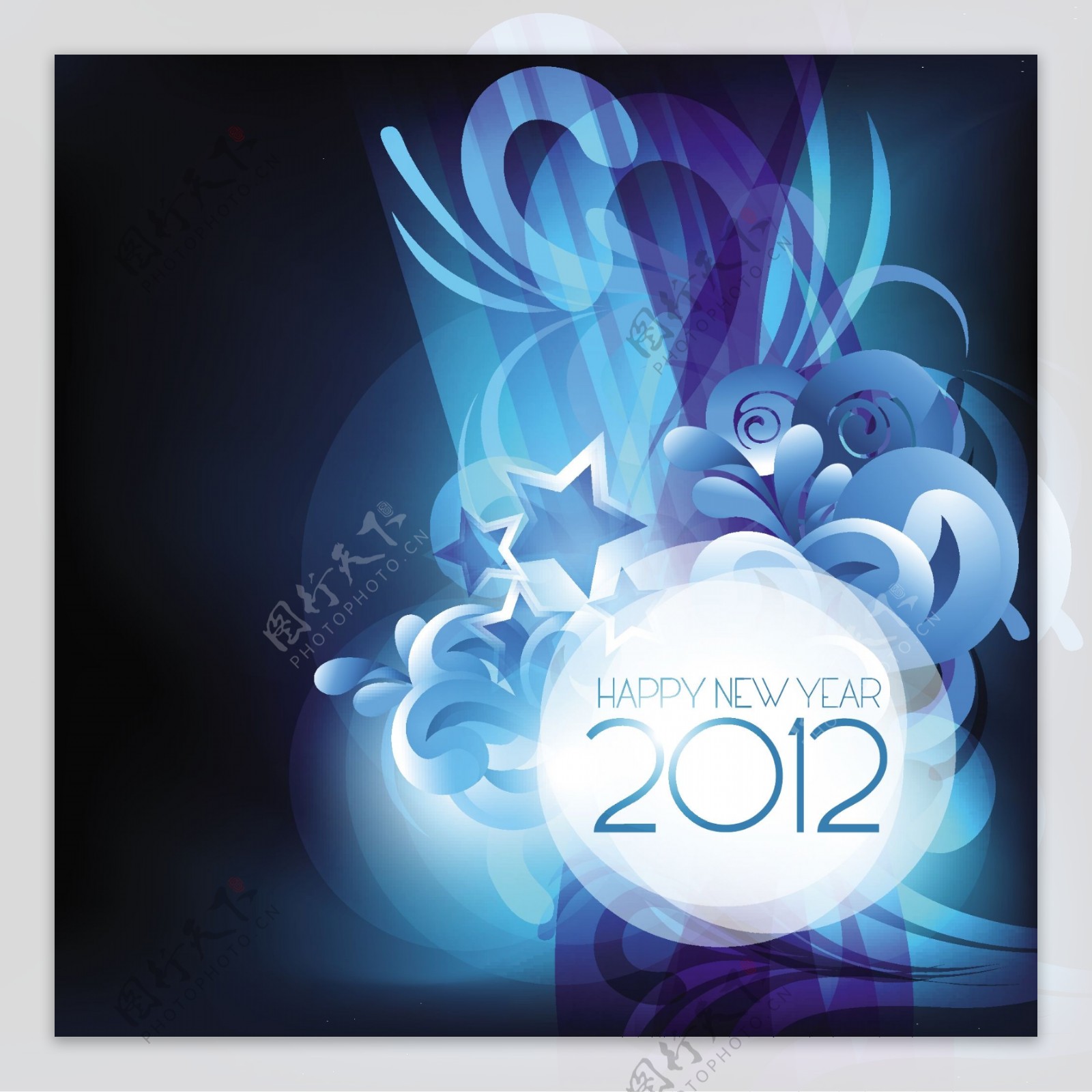 矢量素材2012新年花纹光晕背景