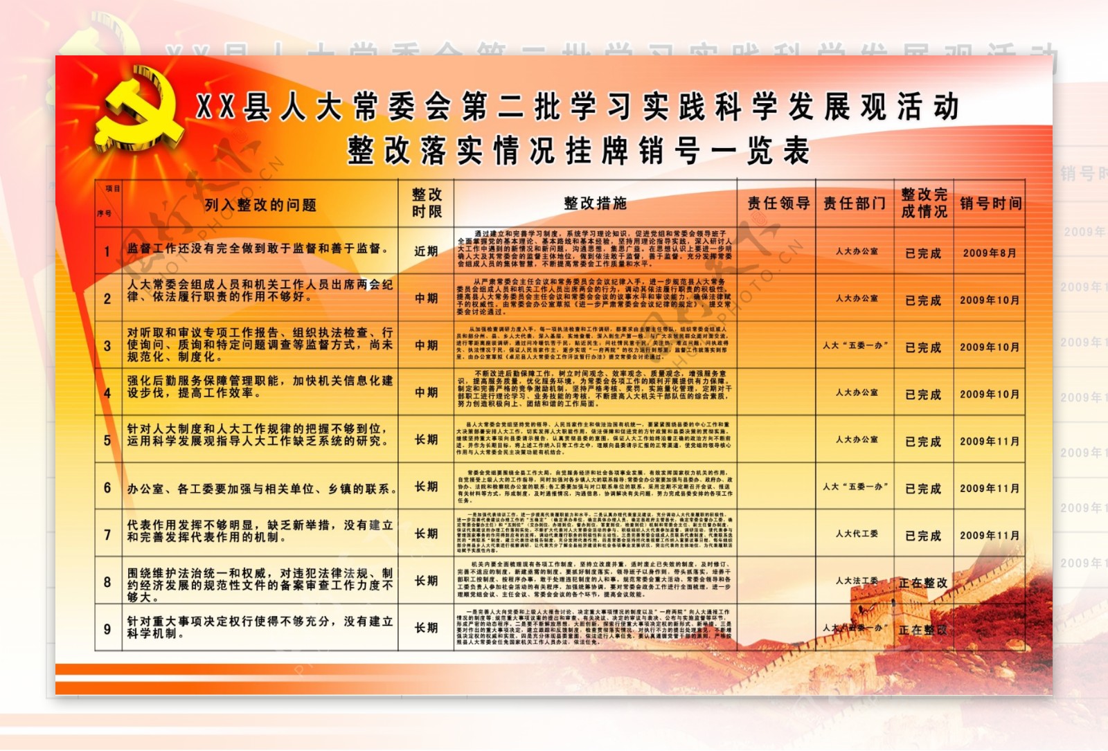 人大常委会学习实践科学发展观挂牌销号一览表图片