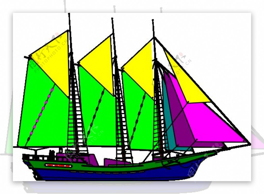 大帆船的黄的紫的剪贴画
