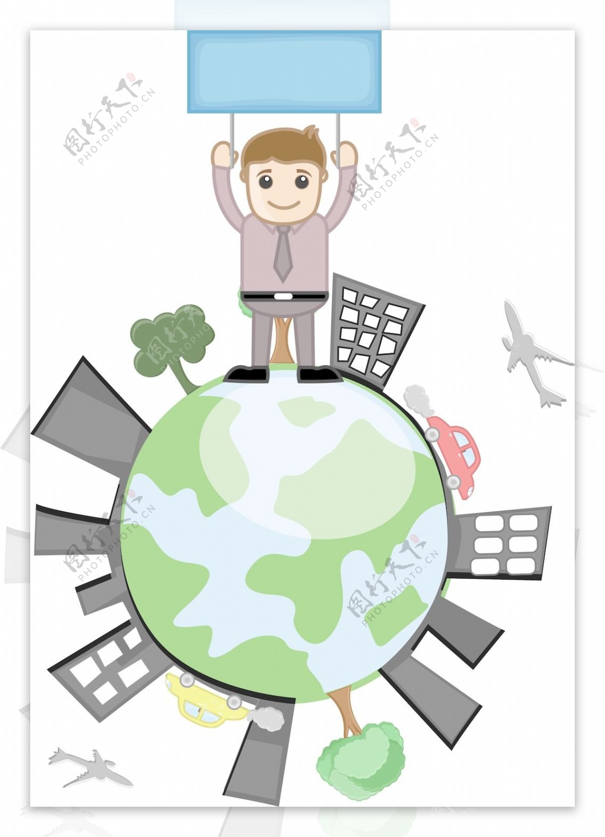 人举着标语在地球图标