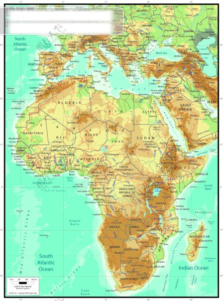 非洲地图矢量分色地形