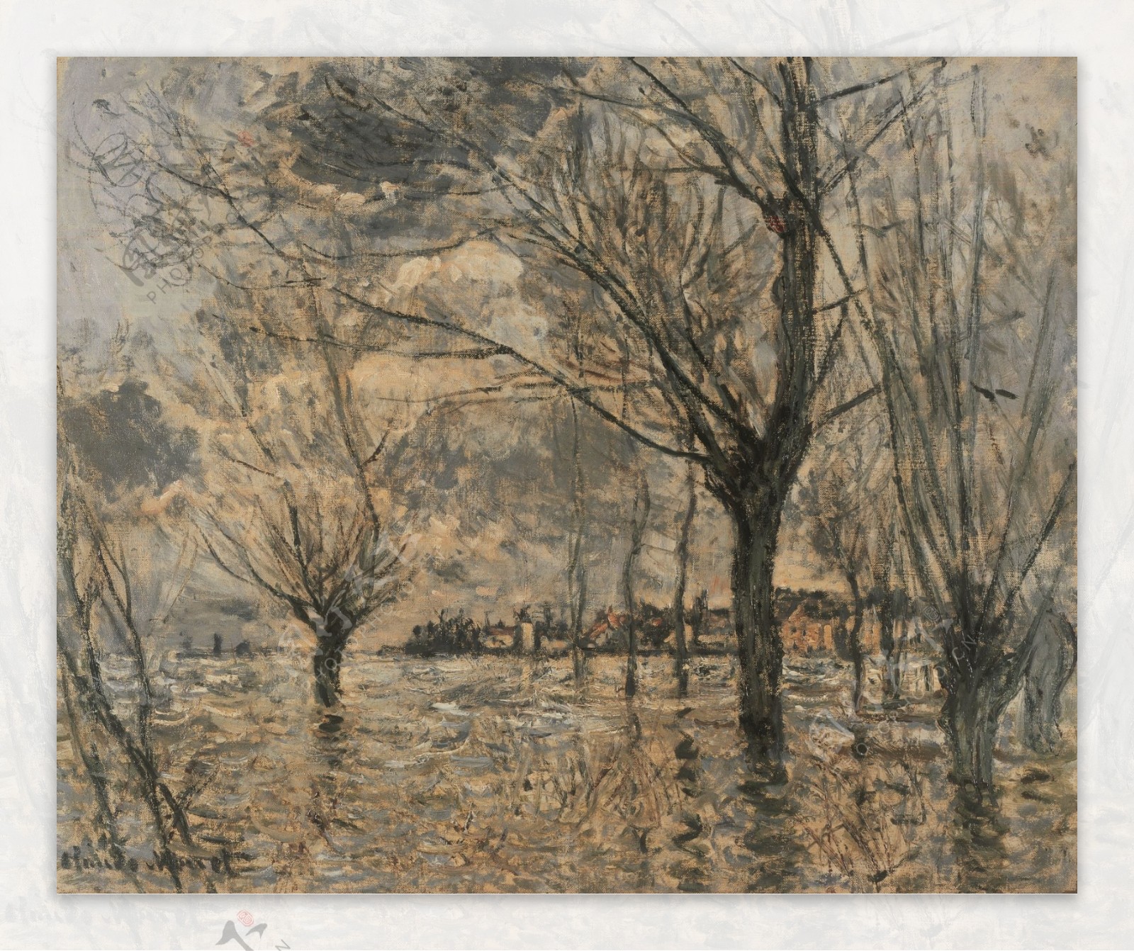 InondationdelaSeine脿Vetheuil1881法国画家克劳德.莫奈oscarclaudeMonet风景油画装饰画