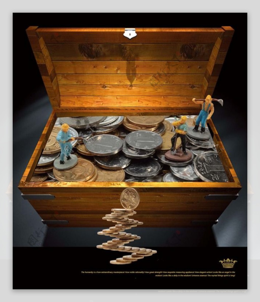 文化展板设计箱子里的矿工和硬币