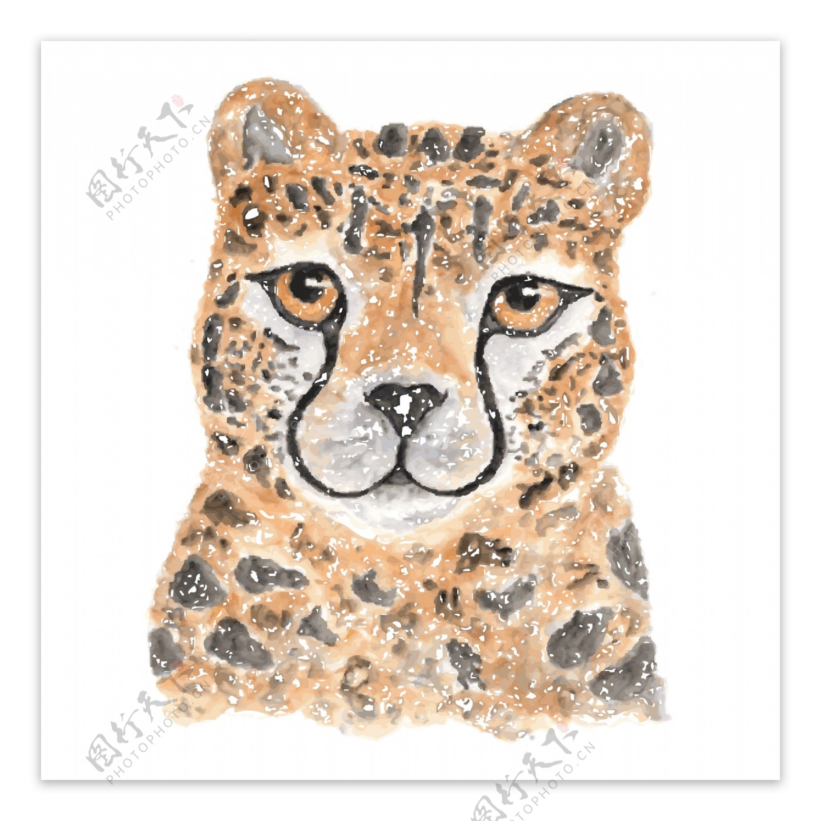 印花矢量图T恤图案插画动物猎豹免费素材