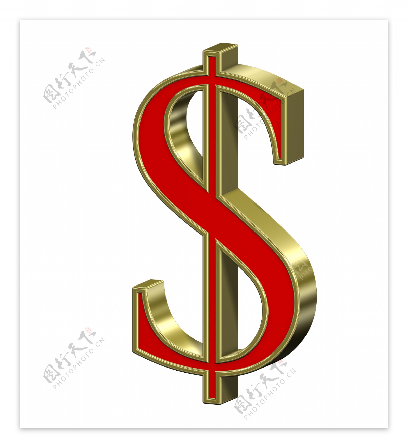 美元符号从红色与金框罗马字母集白色隔离