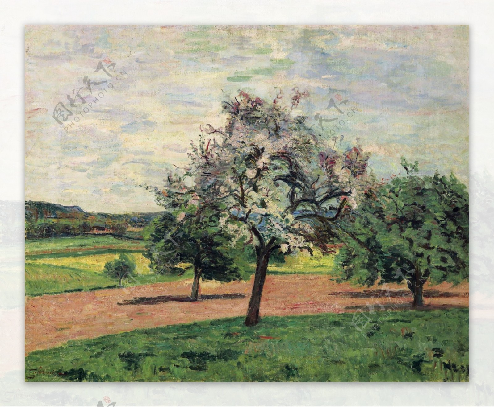 ArmandGuillauminAppleTreesBloomingIledeFrance1887.jpeg画家风景画静物油画建筑油画装饰画