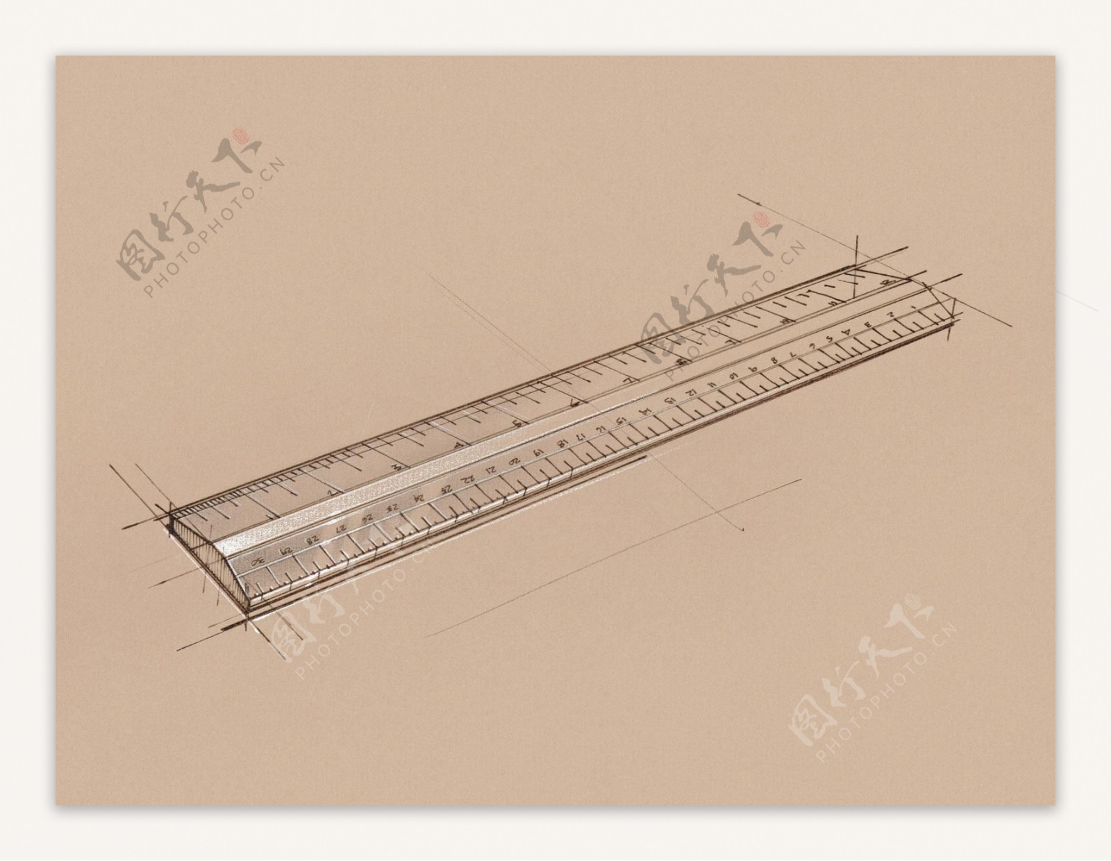 手绘办公室用品直尺图片