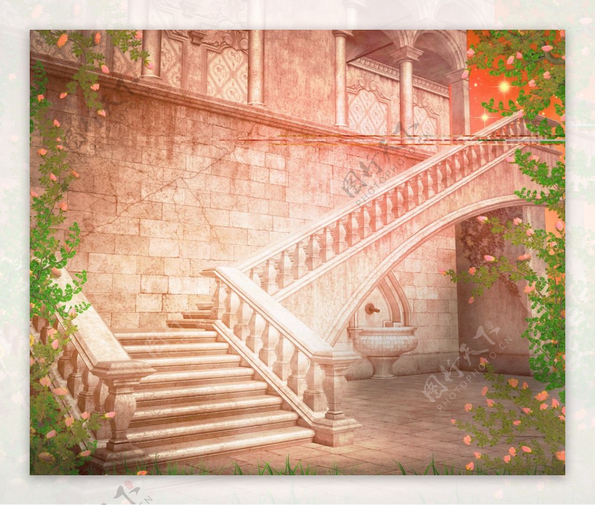 楼梯的梦幻城堡的背景
