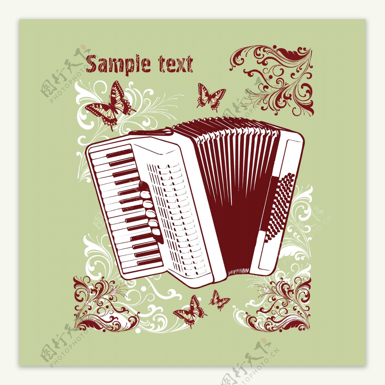 印花矢量图T恤图案图文结合音乐元素手风琴免费素材