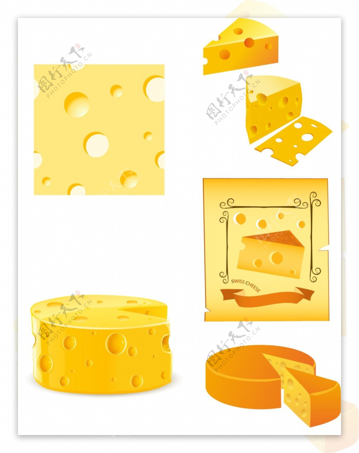 各种形状的奶酪矢量