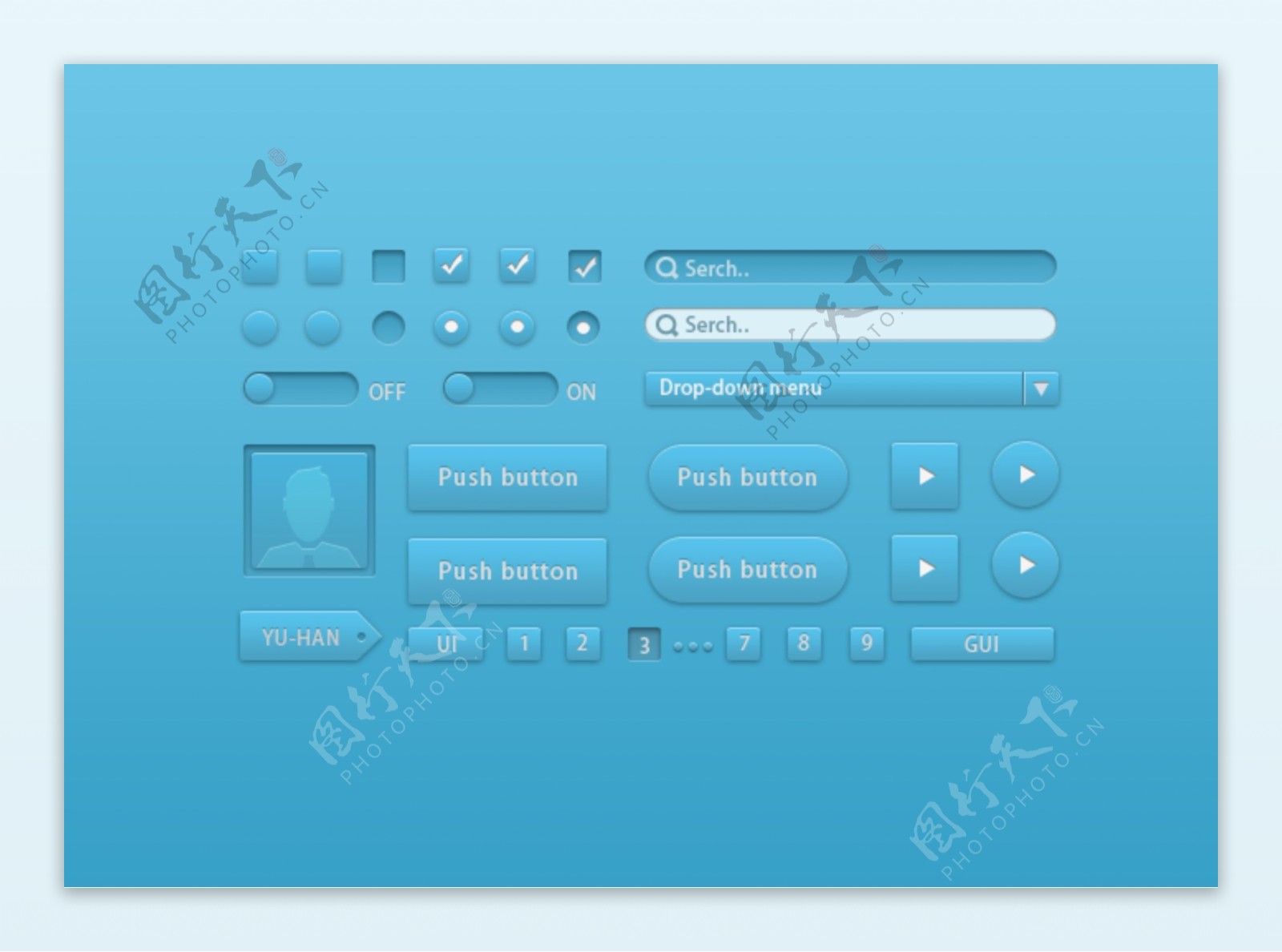 蓝色质感UI工具包PSD分层素材