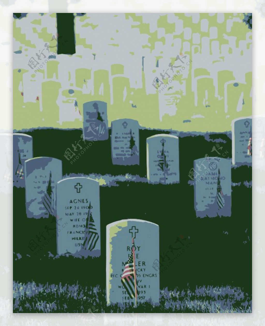 在阿林顿国家公墓阵亡将士纪念日彩色的坟墓